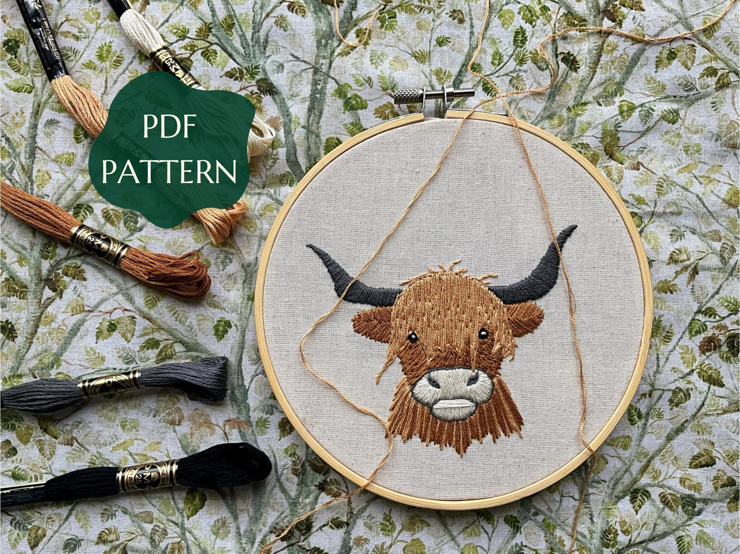Hamish the Highland Cow - HAND EMBROIDERY PATTERN digital pdf