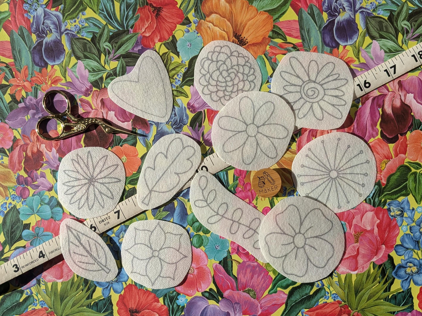 Pretty Flowers STICK & STITCH Embroidery Patches - 11 water soluble stickers - washaway stabiliser