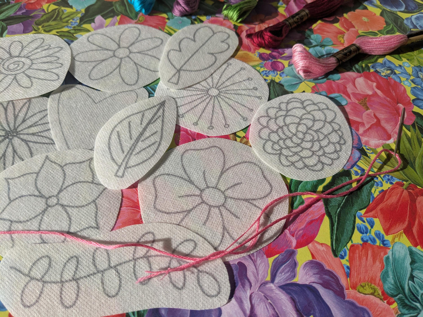 Pretty Flowers STICK & STITCH Embroidery Patches - 11 water soluble stickers - washaway stabiliser