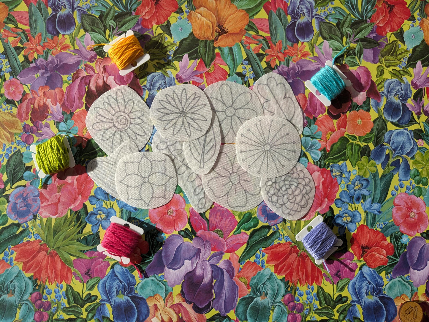 Pretty Flowers STICK & STITCH Embroidery Patches - 11 water soluble stickers - washaway stabiliser