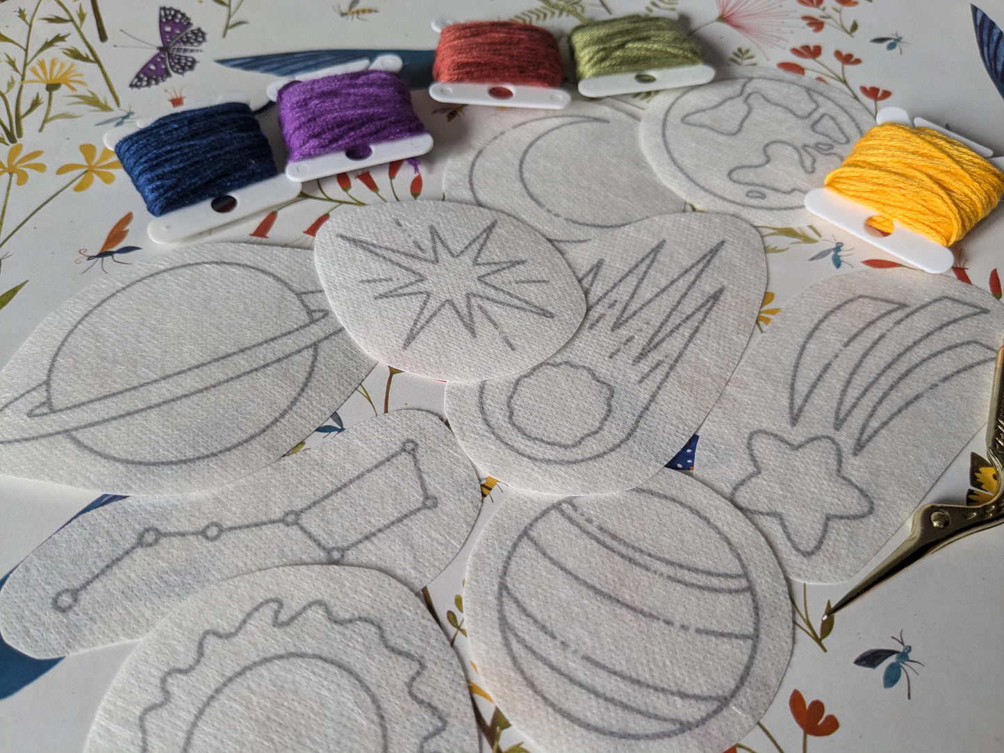 Outer Space STICK & STITCH Embroidery Patches - 9 water soluble stickers - washaway stabiliser gift packaging