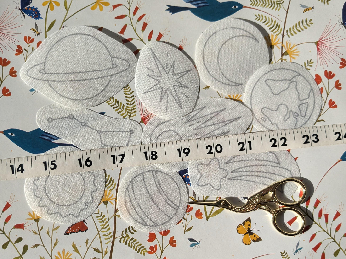 Outer Space STICK & STITCH Embroidery Patches - 9 water soluble stickers - washaway stabiliser gift packaging