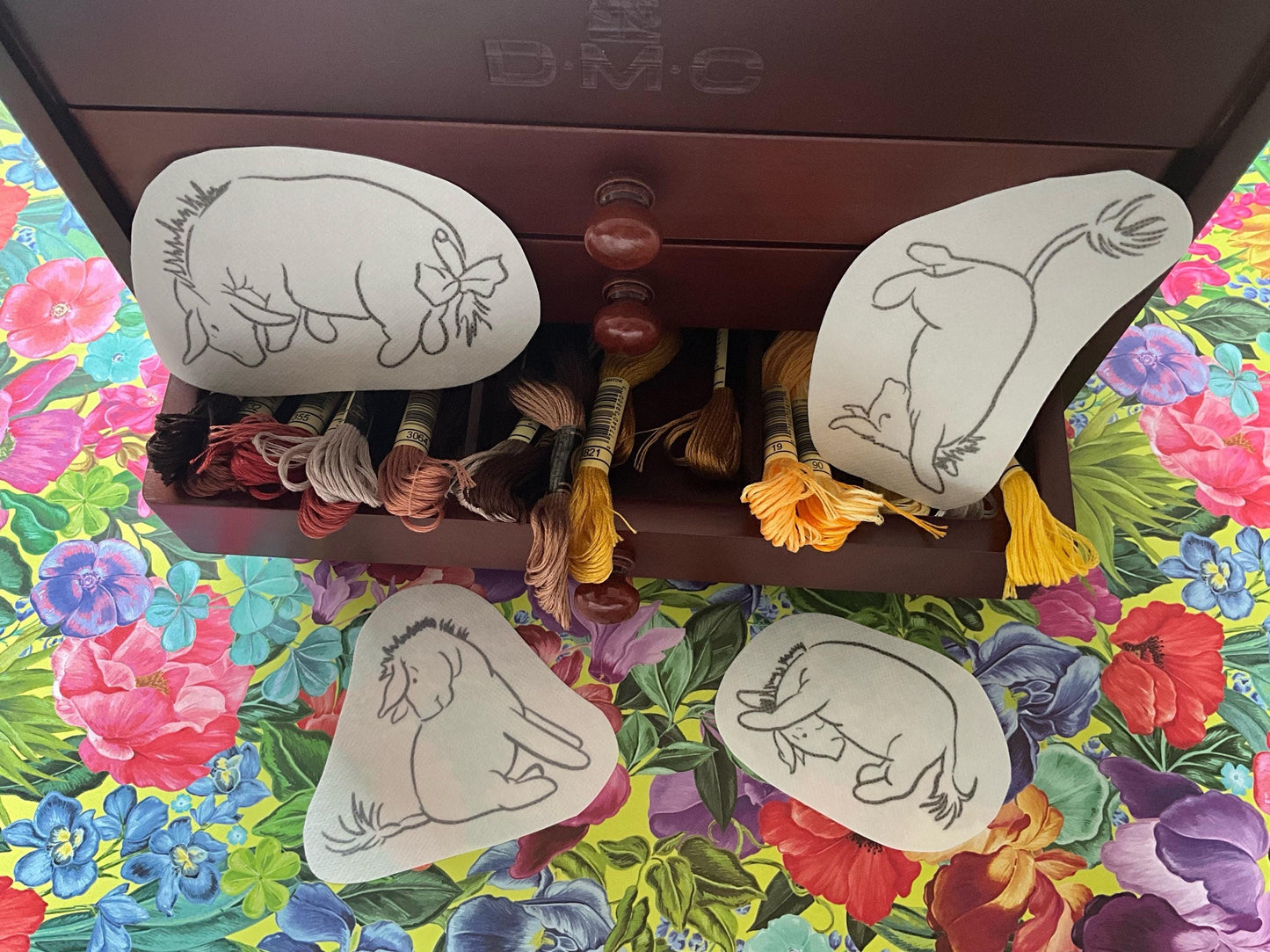 Eeyore’s Tail, Winnie the Pooh STICK & STITCH Embroidery Patches - 4 water soluble stickers - washaway stabiliser