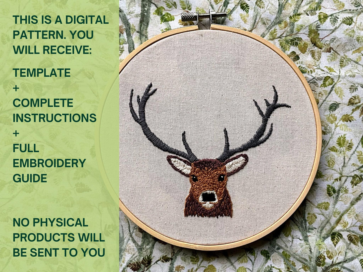 Rabbie the Red Stag - HAND EMBROIDERY PATTERN digital pdf