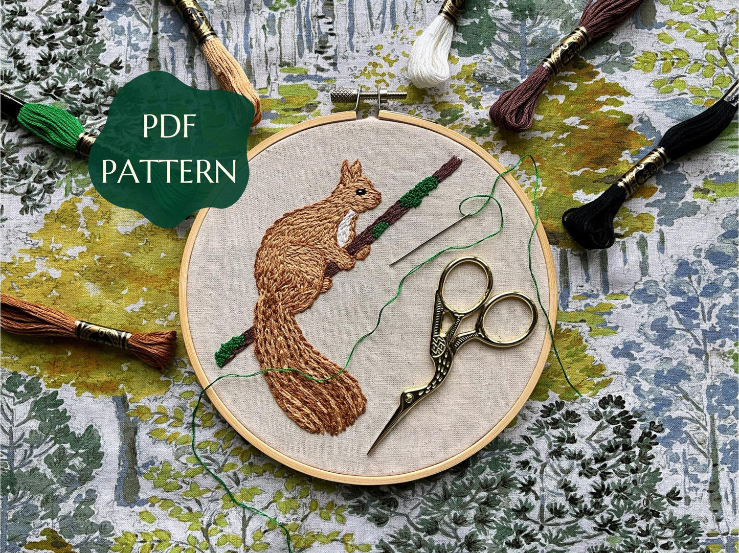 Skye the Red Squirrel - HAND EMBROIDERY PATTERN digital pdf