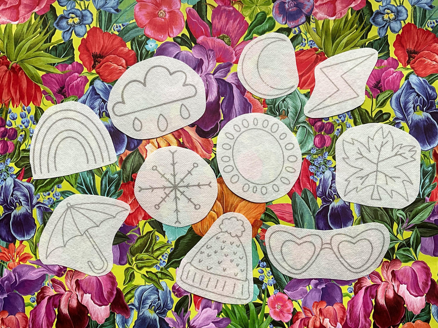 Weather Patterns STICK & STITCH Embroidery Patches - 10 water soluble stickers - dissolvable washaway stabiliser