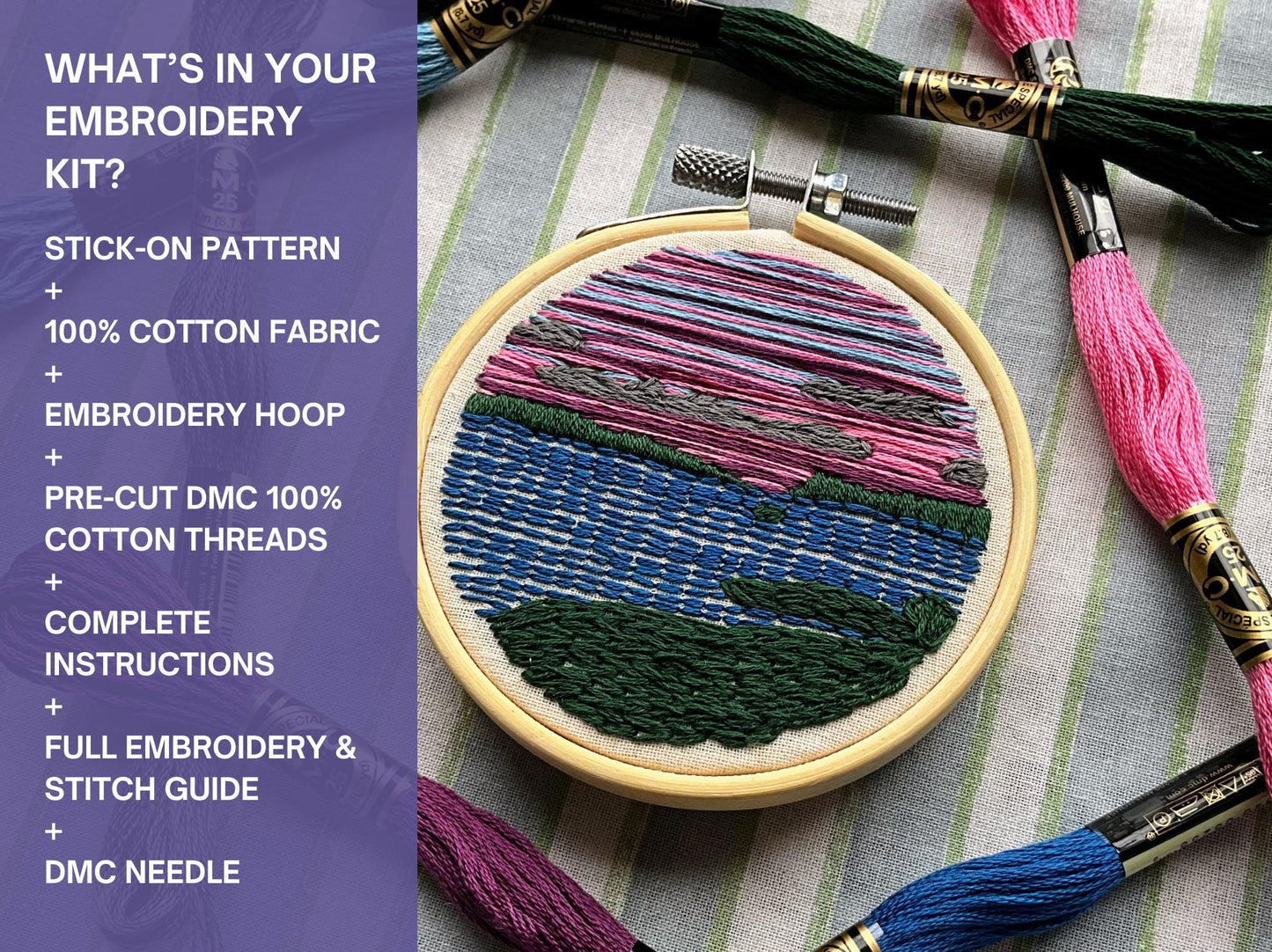 Sunset over Loch - HAND EMBROIDERY KIT - Scottish Landscapes Collection