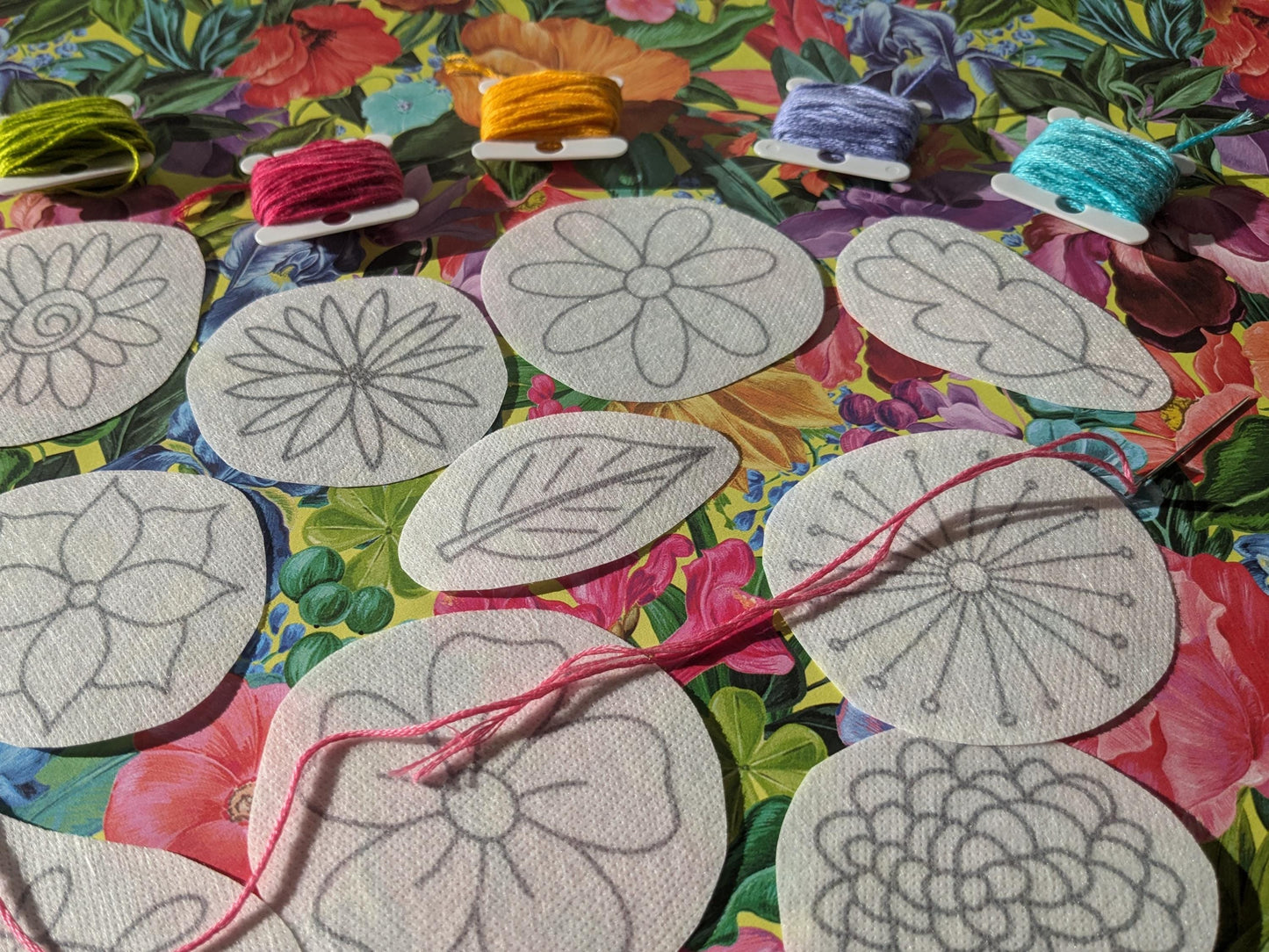 Pretty Flowers STICK & STITCH Embroidery Patches - 11 water soluble stickers - washaway stabiliser