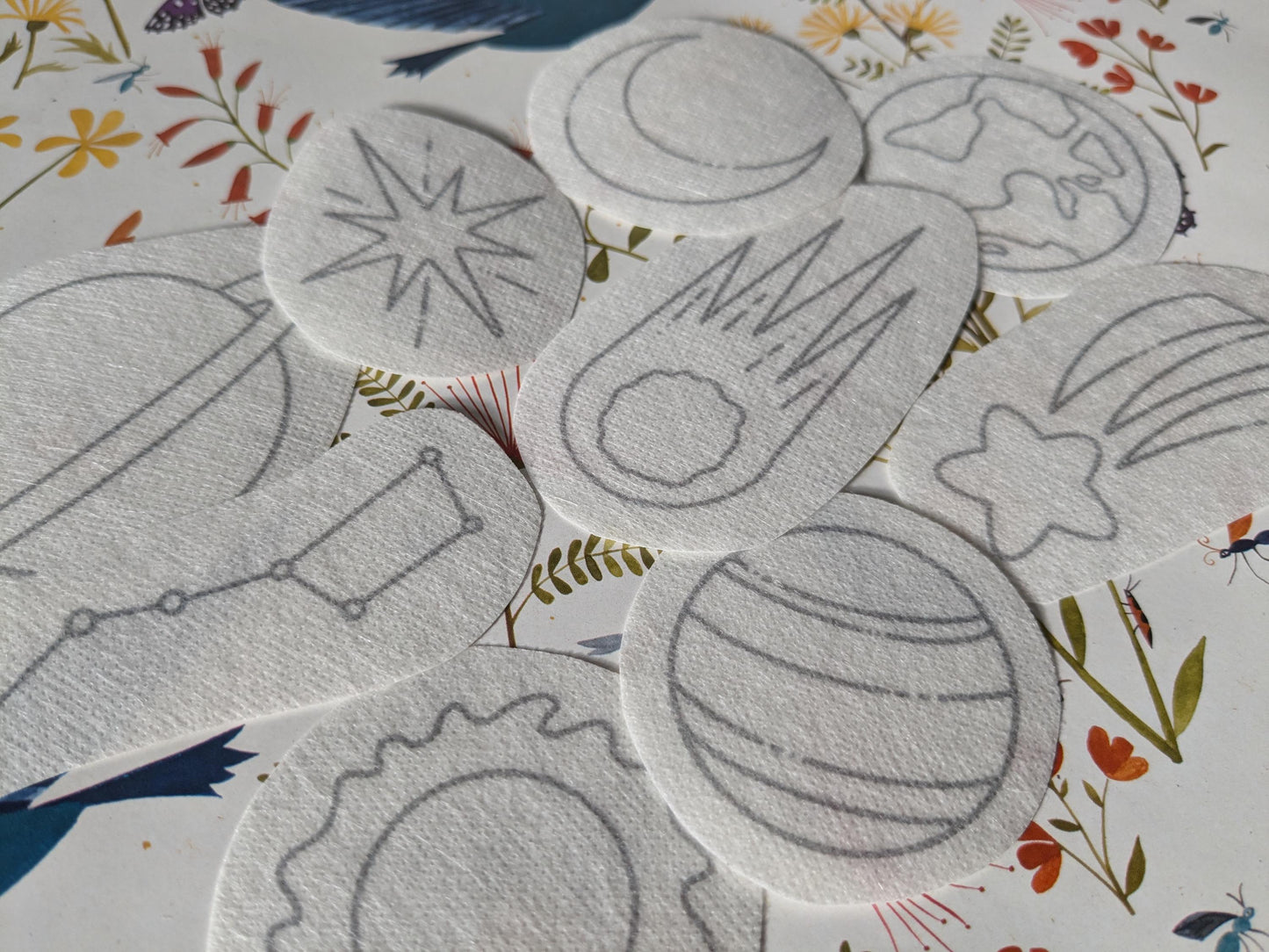 Outer Space STICK & STITCH Embroidery Patches - 9 water soluble stickers - washaway stabiliser gift packaging