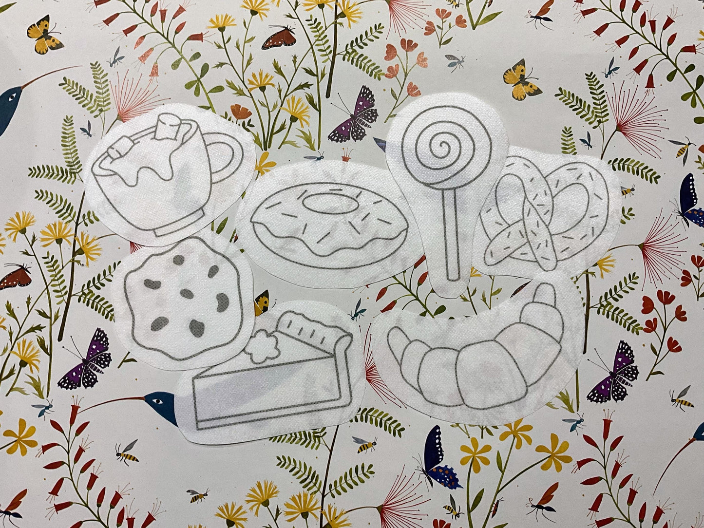 Sweet Treats STICK & STITCH Embroidery Patches - 7 water soluble stickers - washaway stabiliser