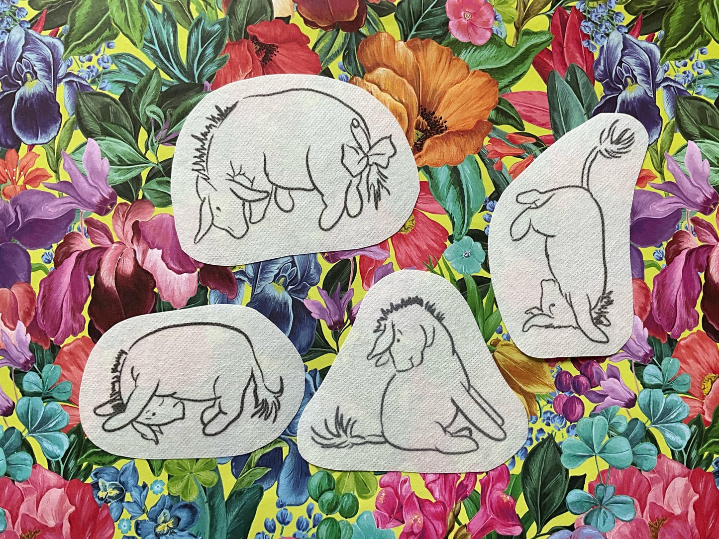 Eeyore’s Tail, Winnie the Pooh STICK & STITCH Embroidery Patches - 4 water soluble stickers - washaway stabiliser