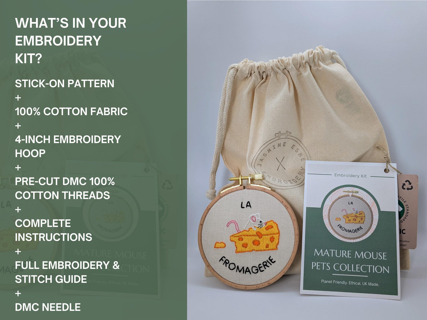Mature Mouse - HAND EMBROIDERY KIT - Cheese Thief - Pets Collection