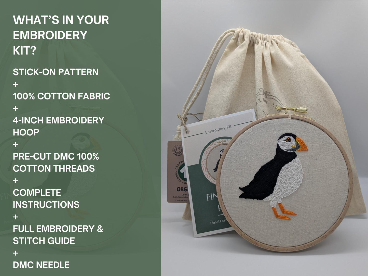 Puffin Sea Bird - HAND EMBROIDERY KIT - Scottish Creatures Collection