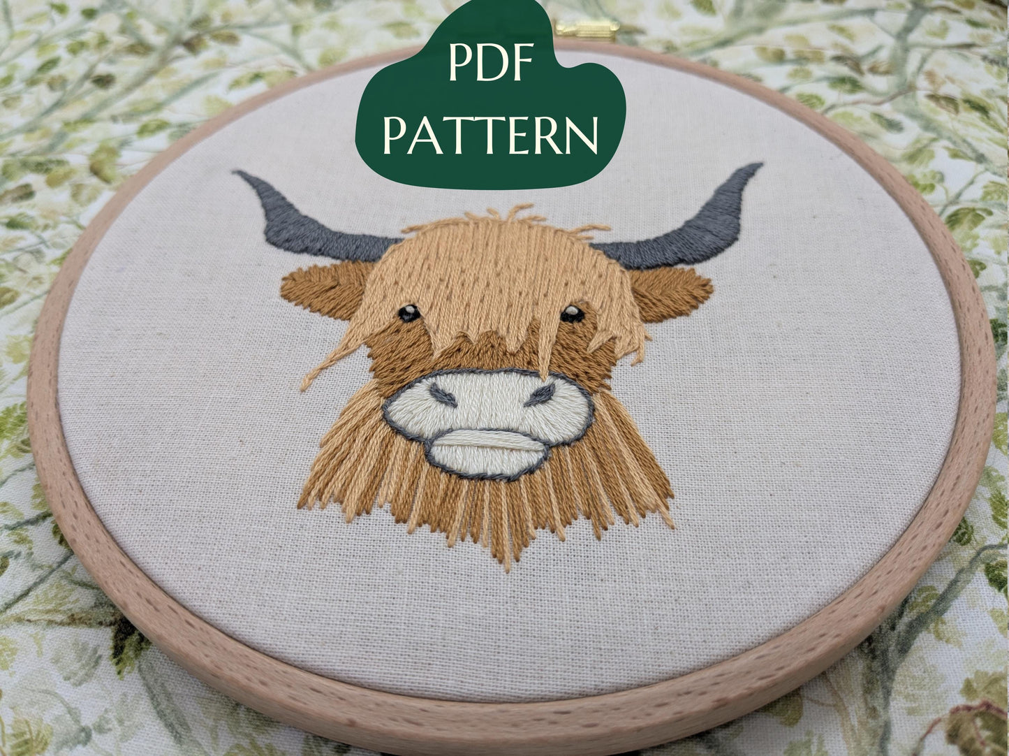 Scottish Highland Cow - HAND EMBROIDERY PATTERN digital pdf