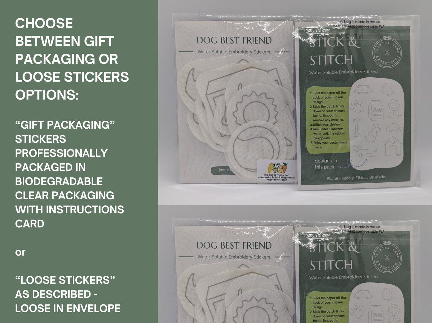 Dog Best Friend STICK & STITCH Embroidery Patches - 10 water soluble stickers - washaway stabiliser gift packaging