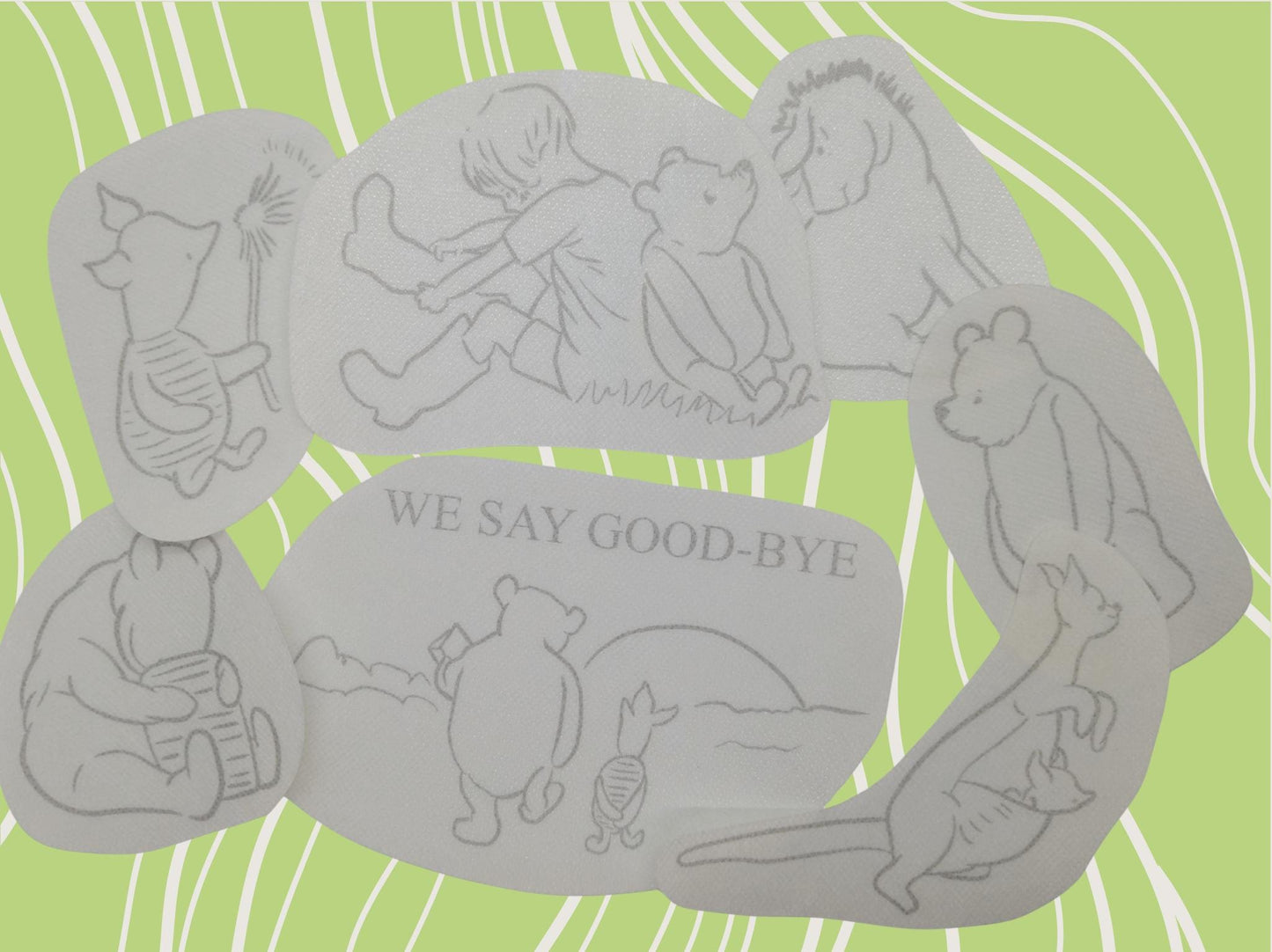 Winnie the Pooh + Friends STICK & STITCH Embroidery Patches - 7 water soluble stickers - washaway stabiliser, gift packaging