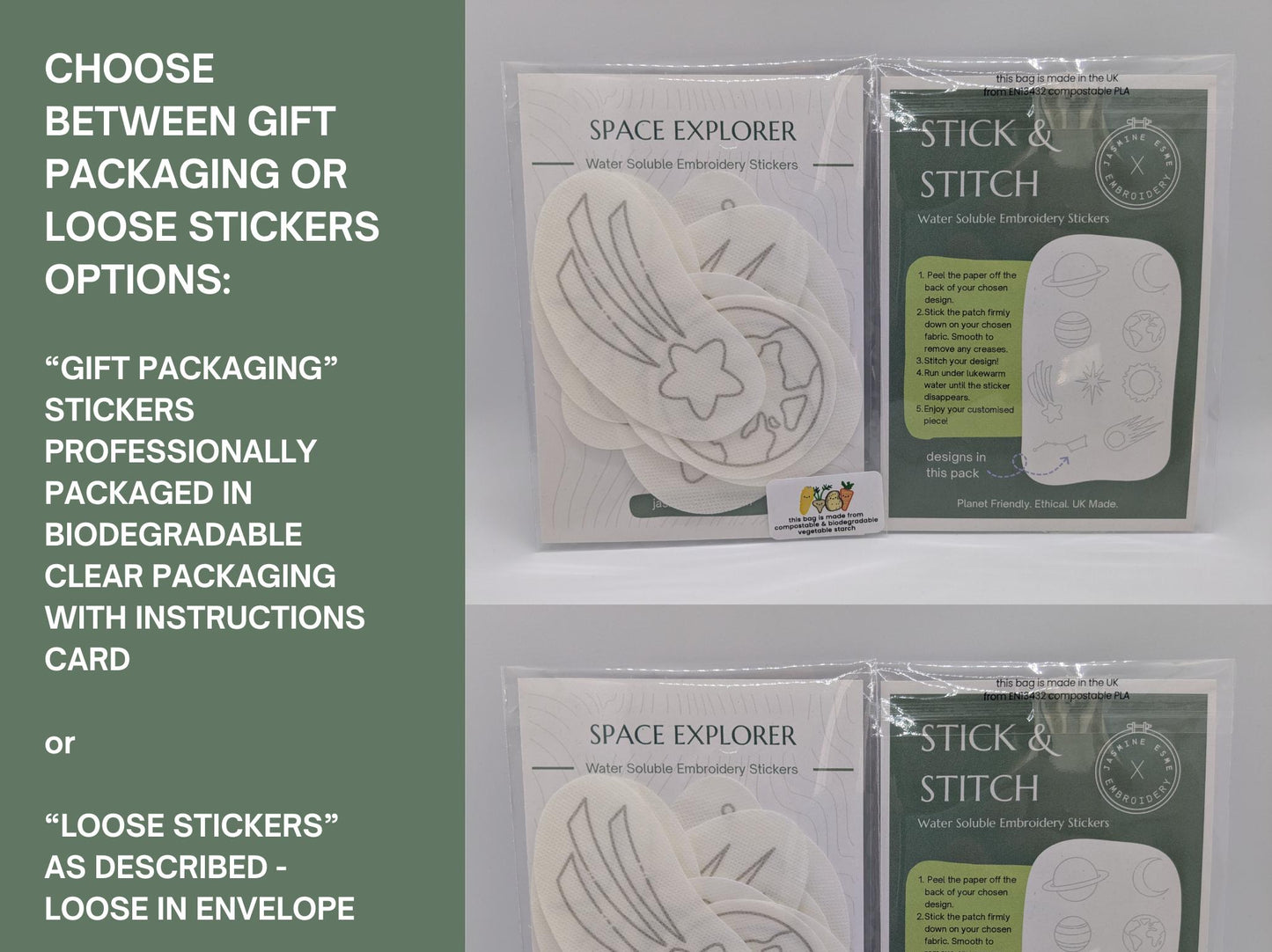 Outer Space STICK & STITCH Embroidery Patches - 9 water soluble stickers - washaway stabiliser gift packaging