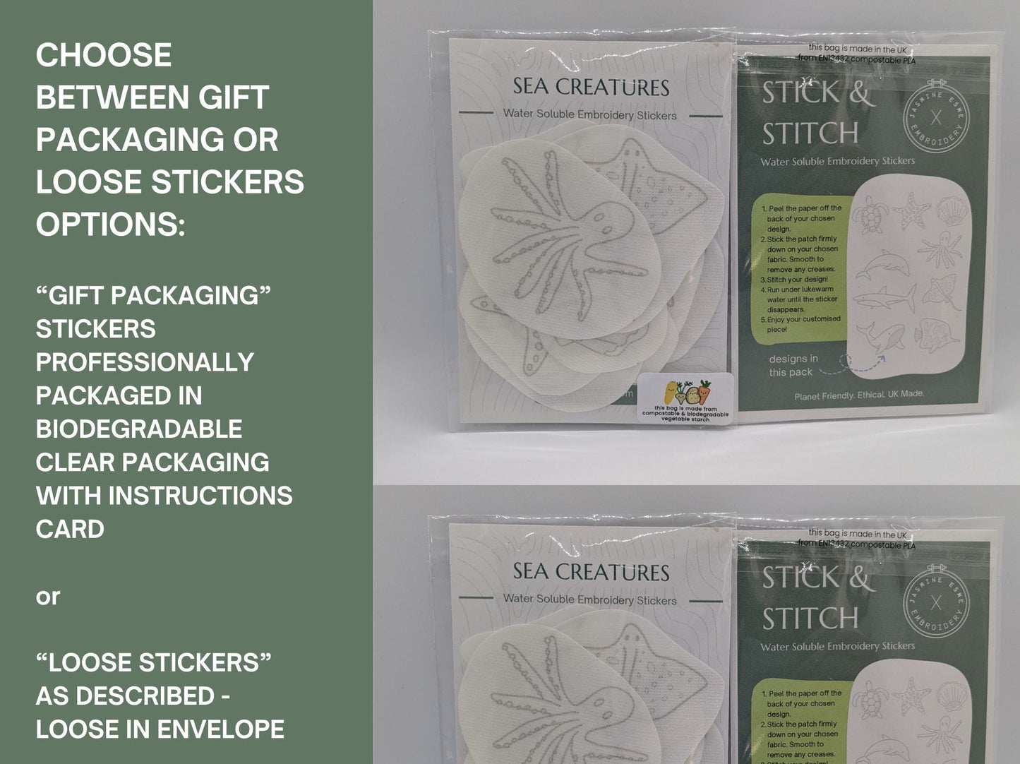 Sea creatures STICK & STITCH Embroidery Patches - 9 water soluble stickers - dissolvable washaway stabiliser