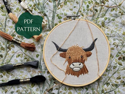 Hamish the Highland Cow - HAND EMBROIDERY PATTERN digital pdf