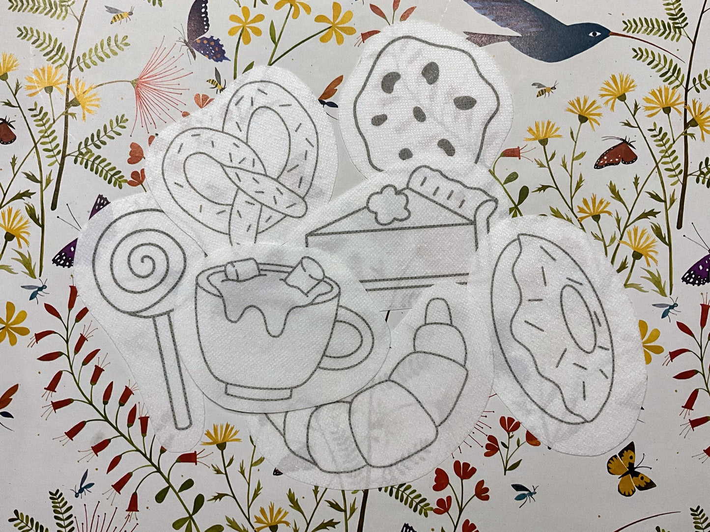 Sweet Treats STICK & STITCH Embroidery Patches - 7 water soluble stickers - washaway stabiliser