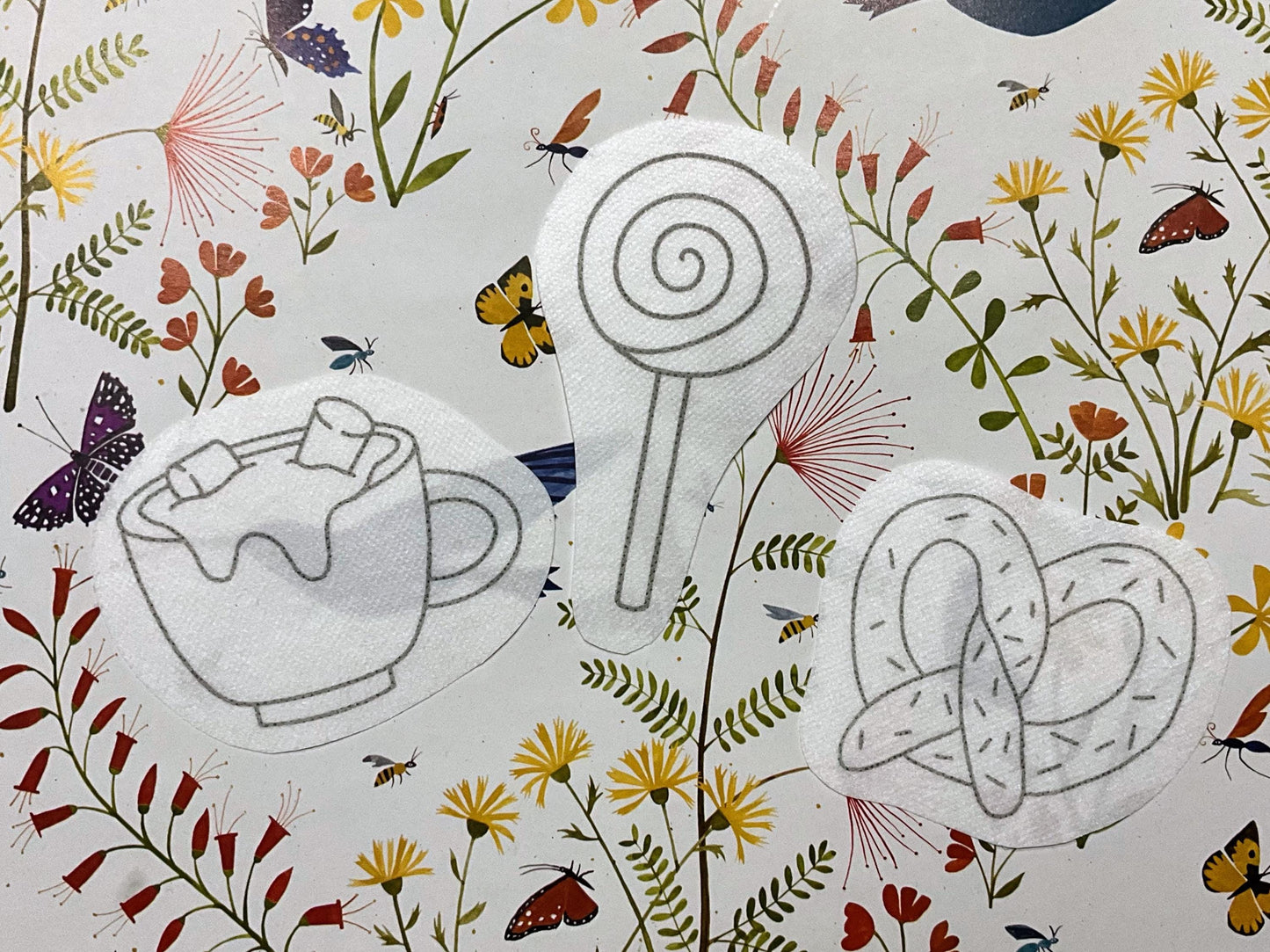 Sweet Treats STICK & STITCH Embroidery Patches - 7 water soluble stickers - washaway stabiliser