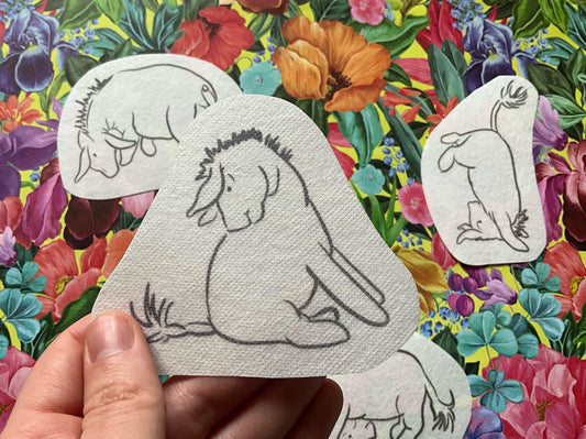 Eeyore’s Tail, Winnie the Pooh STICK & STITCH Embroidery Patches - 4 water soluble stickers - washaway stabiliser