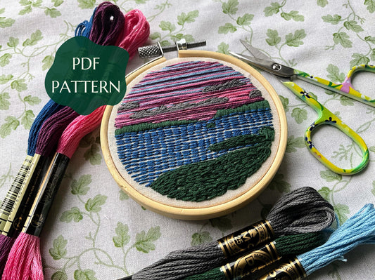 Sunset over Loch - HAND EMBROIDERY PATTERN digital pdf
