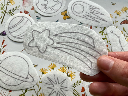 Outer Space STICK & STITCH Embroidery Patches - 9 water soluble stickers - washaway stabiliser gift packaging