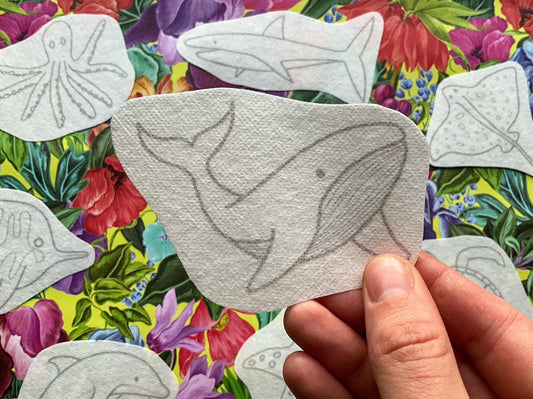 Sea creatures STICK & STITCH Embroidery Patches - 9 water soluble stickers - dissolvable washaway stabiliser