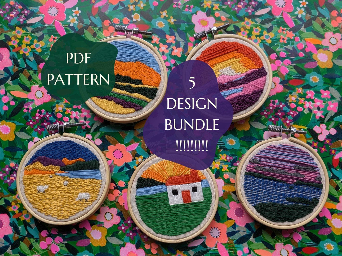 Scottish Landscapes 5 pattern discount - HAND EMBROIDERY PATTERN bundle digital pdf