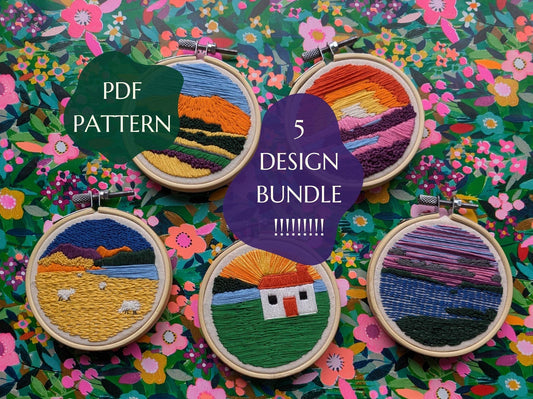 Scottish Landscapes 5 pattern discount - HAND EMBROIDERY PATTERN bundle digital pdf