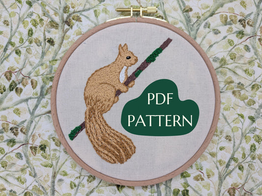 Cute Red Squirrel - HAND EMBROIDERY PATTERN digital pdf