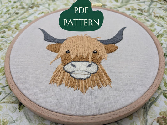 Scottish Highland Cow - HAND EMBROIDERY PATTERN digital pdf