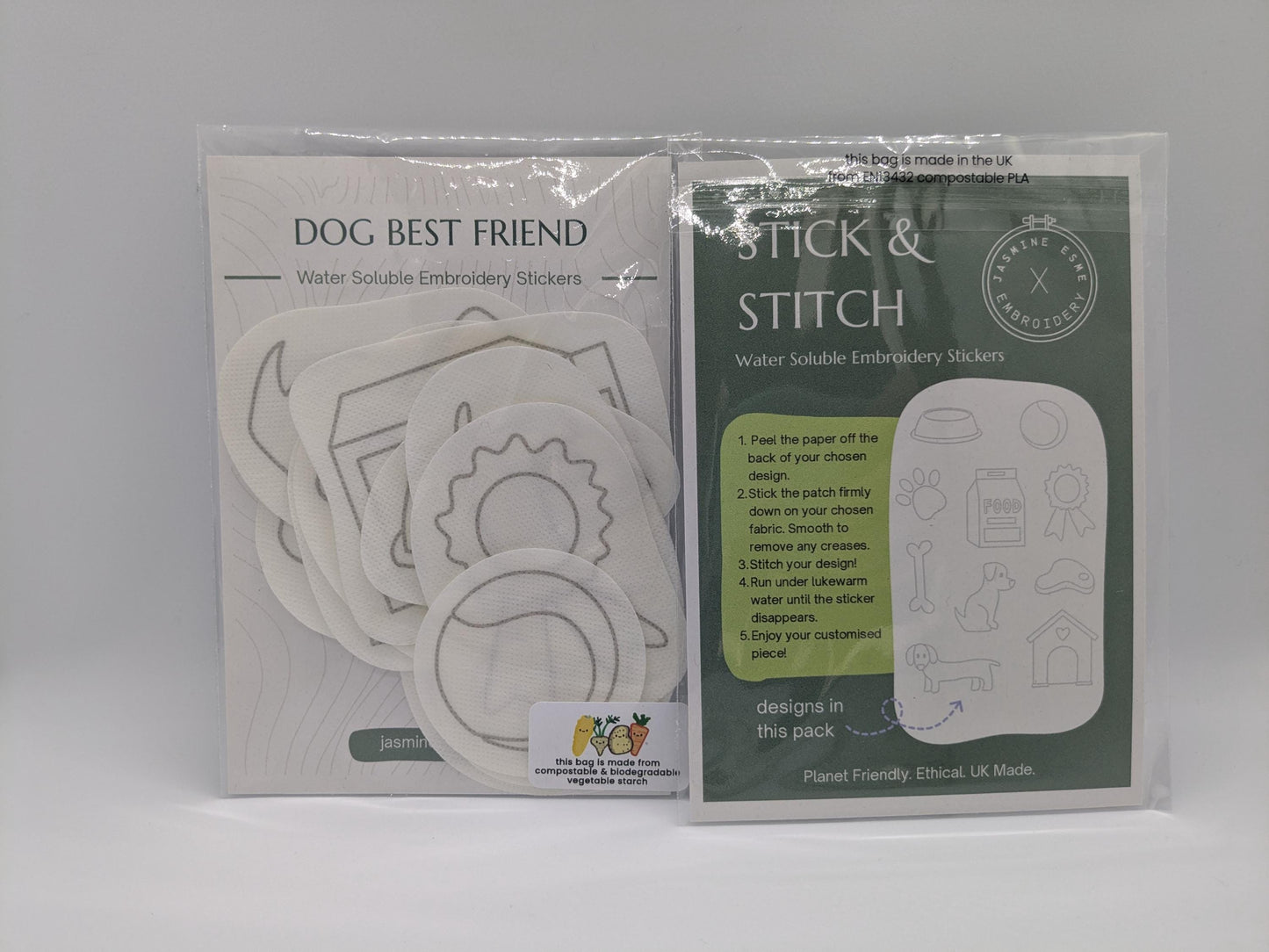 Dog Best Friend STICK & STITCH Embroidery Patches - 10 water soluble stickers - washaway stabiliser gift packaging